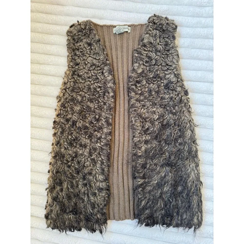 Love Change Italy Brown Faux Fur & Ribbed Knit Open Front Vest Size Small